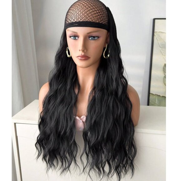 Human hair blend long Water Wave black Clip in Hair Extensions Set - Picture 2 of 11